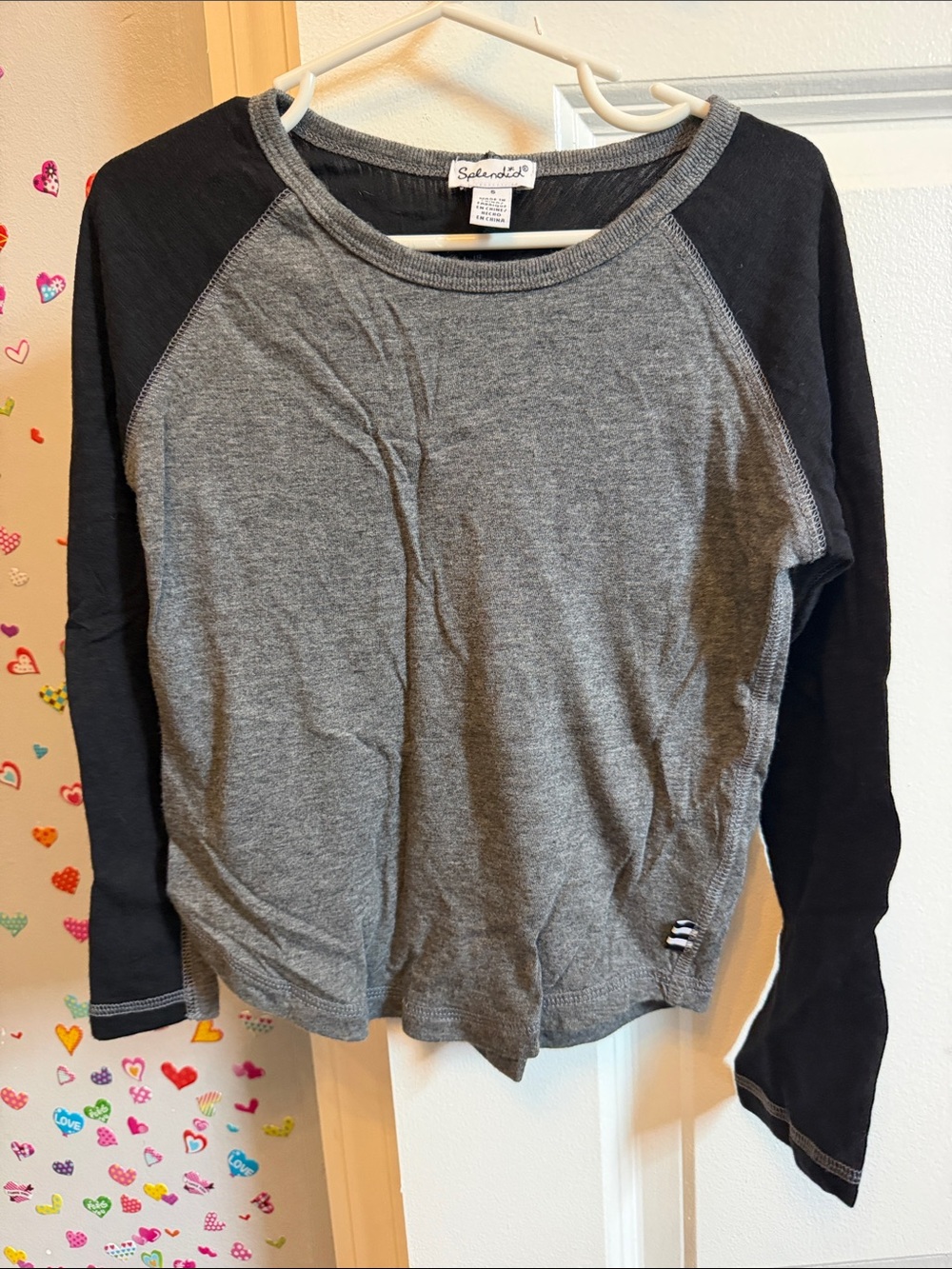 Splendid Kids Gray and Black Raglan Long-Sleeve Tee